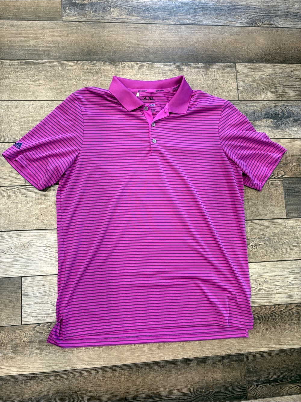 adidas Men's Pink and Purple Striped Polo